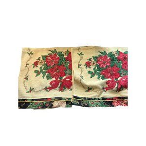 2 Vintage Cecil Saydah Dish Towels Christmas Poinsettias Fabric Hem 25" x 16"
